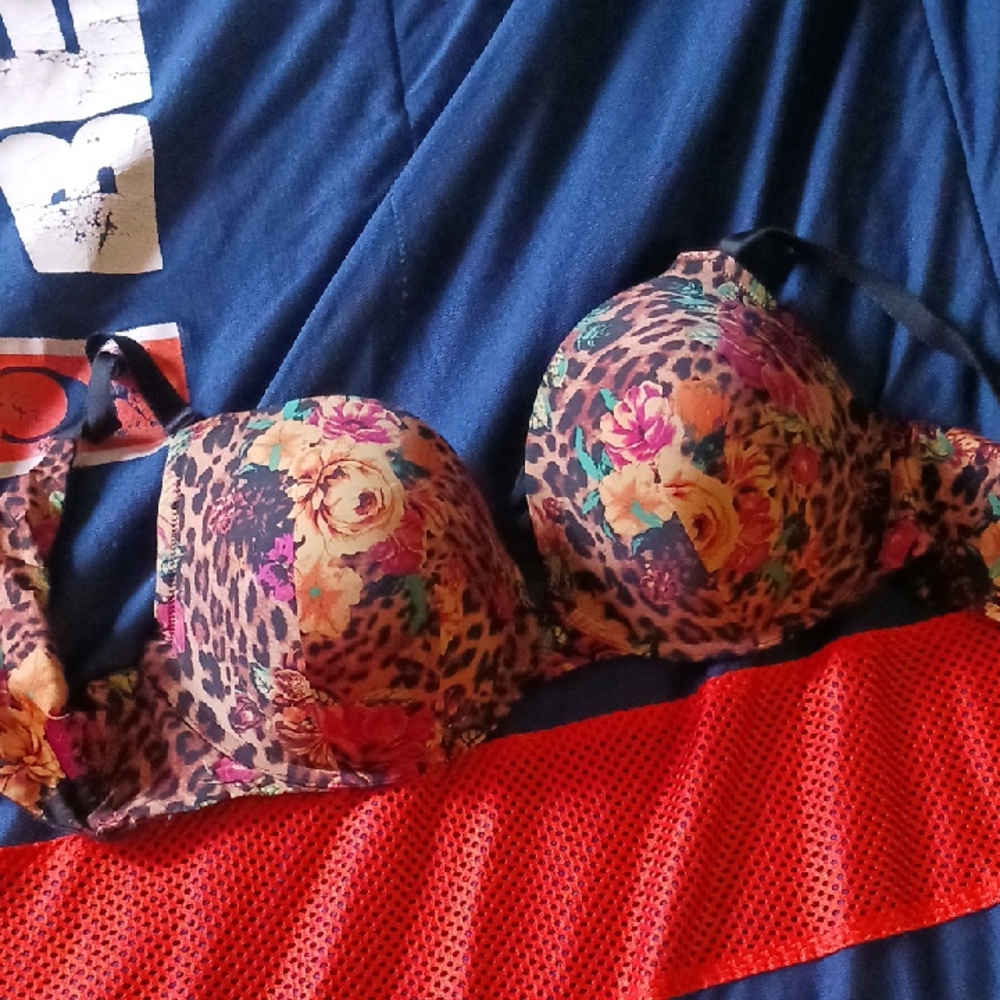 Torrid Brown and Pink Floral Leopard Print Bra